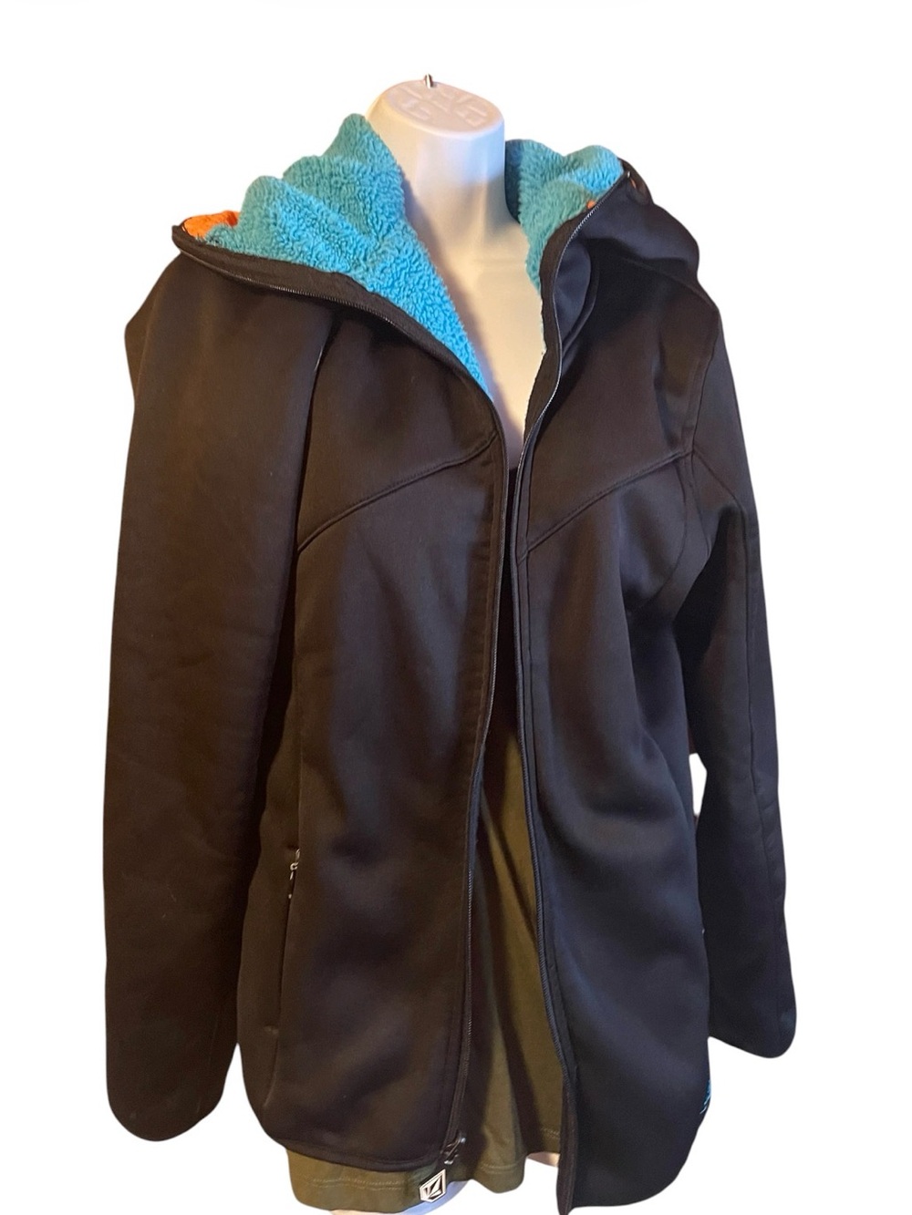 Volcom Black Jacket with Teal Sherpa Lining